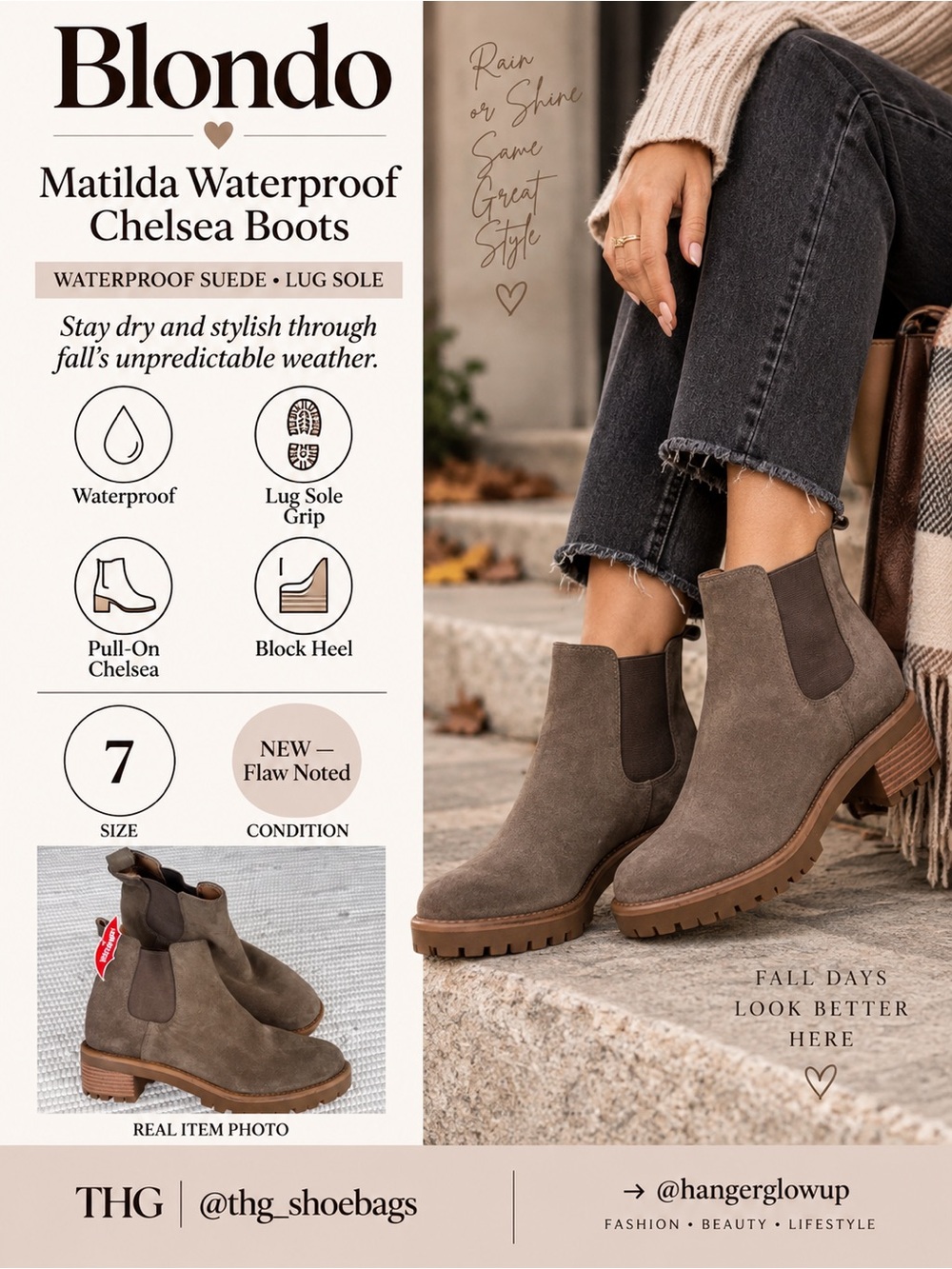 Blondo Matilda Waterproof Suede Chelsea Boots Taupe Size 7 NWT